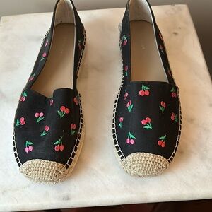 Ann Taylor cherry print espadrilles, size 8 1/2, new in box